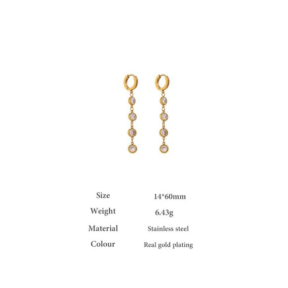 NEW 18K Gold Plated Diamond Drop Hoop Earrings - Picture 4 of 4